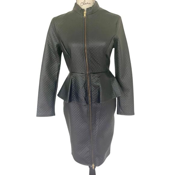 PINKLICIOUS DIAMOND QUILTED FAUX LEATHER DRESS BODYCON PEPLUM SZ S GOTH CORE - Picture 1 of 15